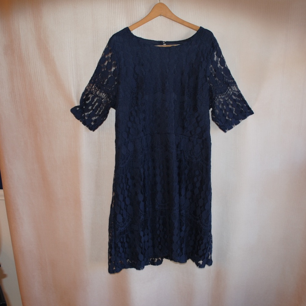 Xhilaration Blue Sheath Dress with Bell Sleeves and Crew Neck